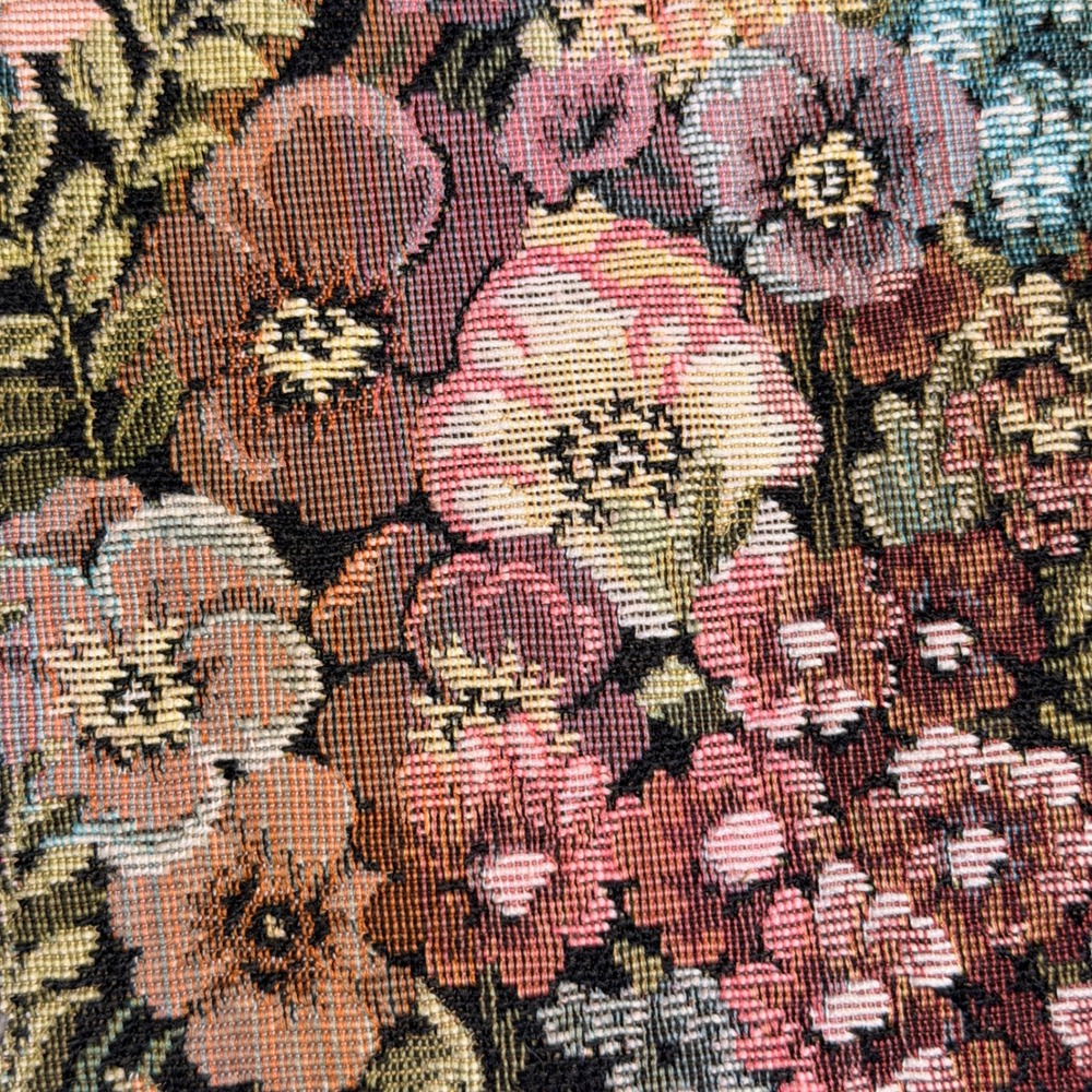 Vintage Floral Woven Tapestry Throw‎ Pillow Square 15in Multicolor Cottagecore